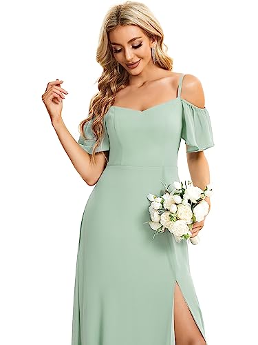 Image of Ever-Pretty Women's Formal Dresses Off Shoulder Short Sleeve Split A-Line Floor Length Bridesmaid Dresses 0237
