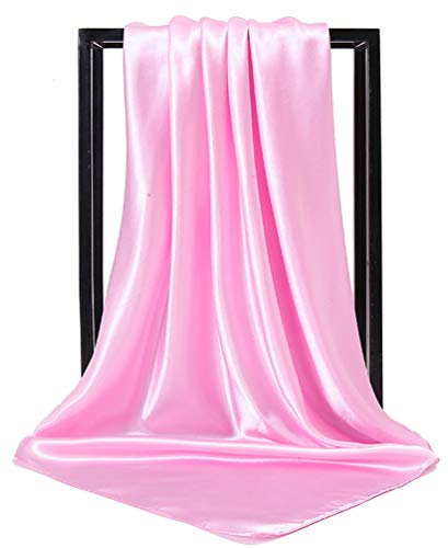 35 Womens Large Satin Square Scarf Silk Feeling Hair Wrapping Gift Headscarf Scarves Pink