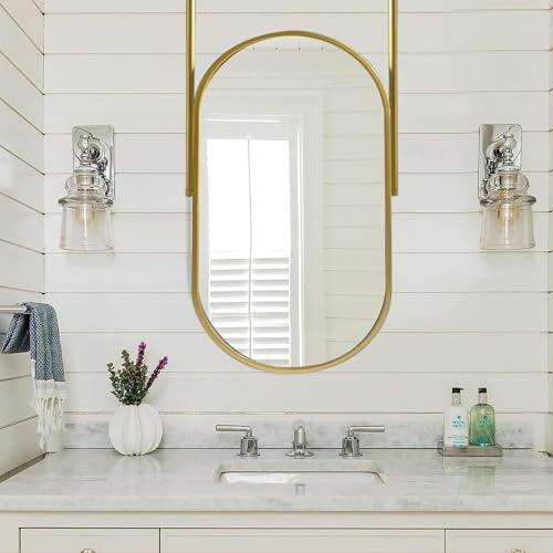 Miroir de salle de bain suspendu doré 50x70 cm avec cadre métal noir