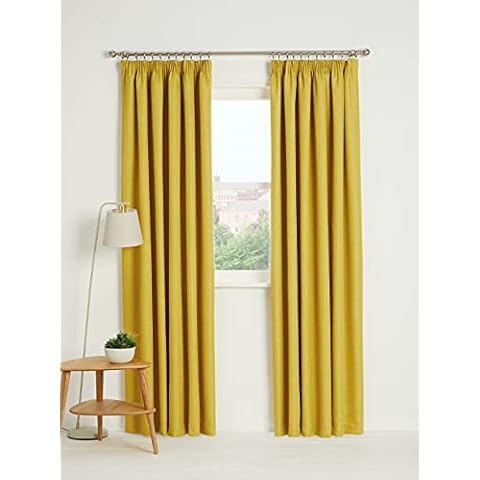 Kinfolk Textile Blackout Thermal Pencil Pleat Tape Top Insulated Pair of Blackout Curtains Including 2 Tiebacks (Ochre Yellow, 46" x 54") Cover