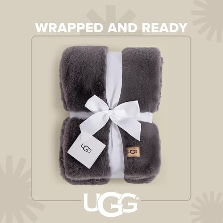 UGG Euphoria Faux Fur Throw Blanket, Oversized Soft Throw for Bed or Couch, Luxury Bedroom Decor, Plush Blankets, Machine Washable, 50-inch x 70-inch, Charcoal Grey
