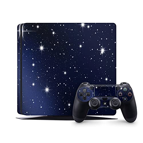 ZOOMHITSKINS PS4 Slim Skins, Stellar System Stars Shiny Silver White Bright Comet Asteroid, High Quality, Durable, Bubble-free Goo-free, Cover Set of 2 Controller Skins 1 Console Skin, Made in USA
