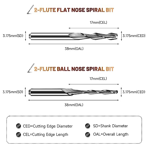 Iklestar 203520 40Pcs End Mills Cnc Router Bits, 1/8 Inch(3.175Mm) Shank Cnc Milling Carving Bit Set Including 2-Flute Flat & Ball Nose Spiral Bits, Nano Blue Coat & Titanium Coat End Mill thumb #4