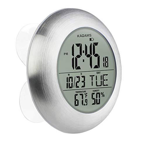 Kadams Bathroom Shower Digital Wall Clock Large Lcd Screen - Kitchen Clock - Water Resistant Timer - Seconds Counter - Temperature & Humidity Display - Multiple Mounting Options (Silver) #TOP1
