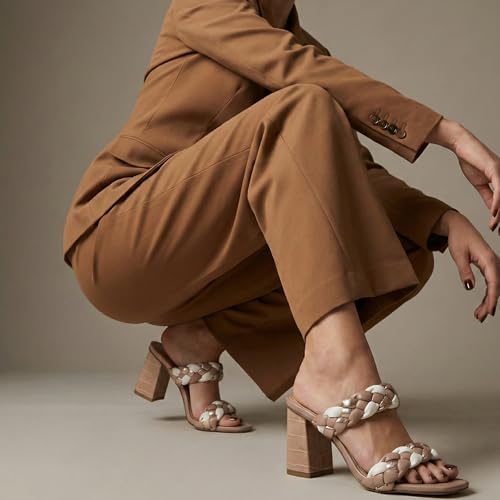 Image of Dunes Iris Chunky Braided Heel Sandals for Women, Block Heel Square Toe Summer Sandals with Memory Foam