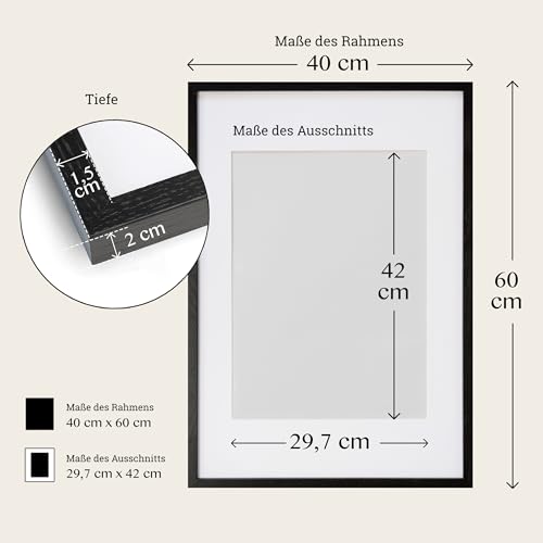 Framelane Bilderrahmen aus Eichenholz, 2er-Set, 40 x 60 cm, Schwarz – Ansicht 6