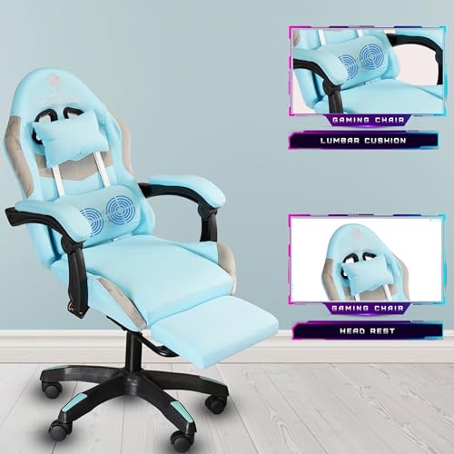Image of Casa Copenhagen,High-Back Italian Fabric Gaming Ergonomic Chair with Advanced Mechanism & Electric Back Massager, Luxurious Memory Foam Seating & Multi Function Arm-Rest - Blue & Grey