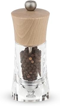 Peugeot - Oleron Manual Pepper Mill - Transparent Adjustable Grinder - Acrylic and Beechwood, Natural, 5.5 Inches