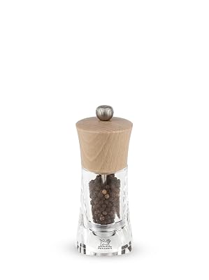 Peugeot - Moulin à Poivre Oléron 14 cm - Réglage Classique - En Bois Labellisé Pefc Et Acryl - Fabrication Française - Coloris Naturel Et Transparent
