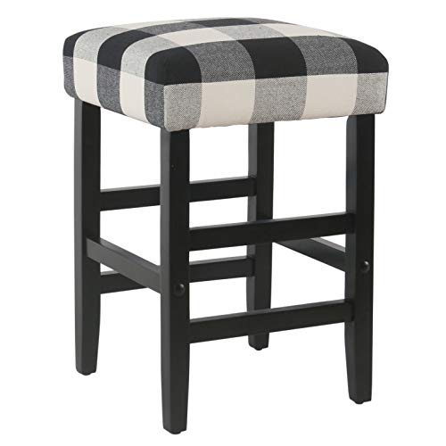 Image of HomePop Open-Back Counter Stool, 24-Inch, Black Plaid