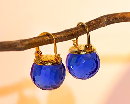 Image of Crystal Earrings for Women, Sparkly Austrian Crystal Disco Ball Earrings, 18K Gold Plated Post Drop Earrings with Colorful Spheres, Hypoallergenic & Lightweight, Ideal Gift for Her