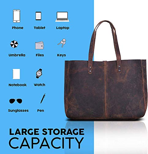 Komalc Leather Shoulder Bag Tote For Women Purse Satchel Travel Bag Shopping Carry Messenger Multipurpose Handbag (15 Inch, Buffalo Distressed Tan) #TOP4