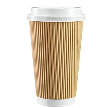 GUSTO [16 oz. - 470 ml - 50 Set Bicchieri di Carta Ondulata Isolanti Kraft, Bicchieri da Caffè Usa e Getta con Coperchi - Ideali per Bevande Calde, Viaggi e Uso in Ufficio - Formerly Comfy Package