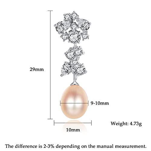 Quakerbird Freshwater Cultured Genuine Pearl Drop Earrings For Women Sterling Silver 9-10Mm Pearls Tennis Cluster Cz Dangle Stud Earrings Wedding (01, Purple) #TOP1