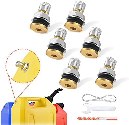 Gas Can Vent Caps Fuel Tank Exhaust Vent Valve with Drill and Leak Proof Sealing Ring Diesel and Gas Container Replacement Vent Valve for Faster Refills (6 Pack)