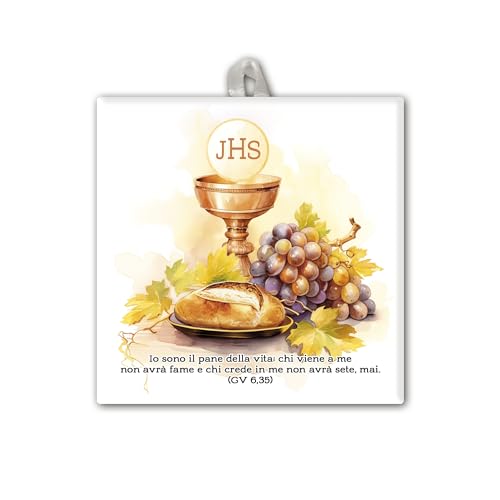 Fratelli Bonella | Kachel mit der Symbolik der Eucharistie der Erstkommunion mit Geschenkbox 10 x 10 cm | Made in Italy
