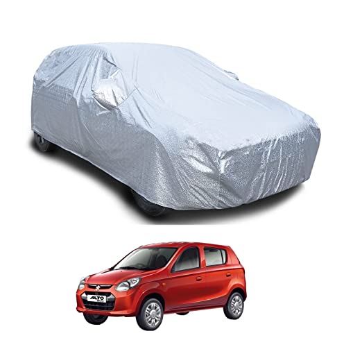 Image of Auto Hub Waterproof Car Cover Compatible with Maruti Alto 800 with with Mirror Pocket, Soft Cotton Lining, Waterproof Alto 800 Car Cover- Metallic Silver