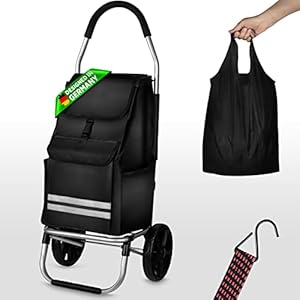 Trich Trolly Premium boodschappentrolley, 45 liter, inklapbaar, tot 45 kg belastbaar, zeer stabiel, boodschappentas met wielen en reflectoren, met [1 m] veiligheidsgordel, zwart