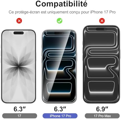 NEW'C for iPhone 17 Pro Screen Protector + Camera Lens Protector + Tool