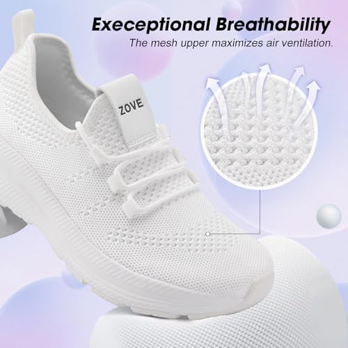 Image of ZOVE Wide Toe Box Shoes Women Extra Wide Width Sneakers Ultra Light Road Running Shoes Non-Slip Tennis Sneakers Breathable Walking Athletic 8803 White 40 Medium