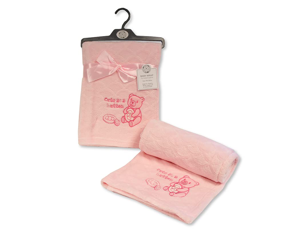 KAV Baby Cute As A Button Wrap Fleece Blanket for Girl/Boy Super Soft Teddy Bear Image Blankets for Newborn Babies, Toddlers, Infants - 75x100 CM (Pink)