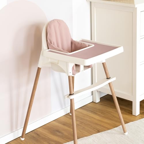 LIMMALAND Zubehörset passend für IKEA Antilop Hochstuhl - Komplettpaket für einen indivduellen Hochstuhl - Set aus Tischmatte Fußstütze Sitzkissen und Aufkleber für Stuhlbeine (Rosa)