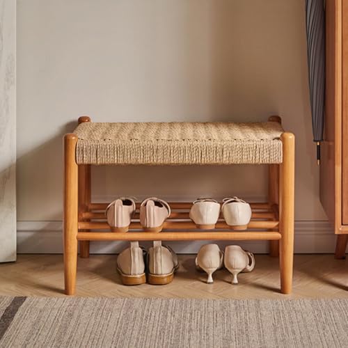 Banc d'entrée solution rangement chaussures avec coussin en corde tressée - 2