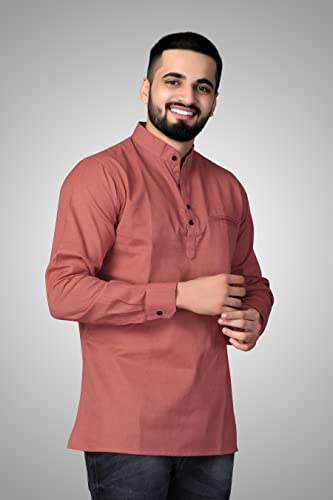 Image of Men's Cotton Regular Short Kurta | Casual & Ethnic Wear with Long Sleeve
