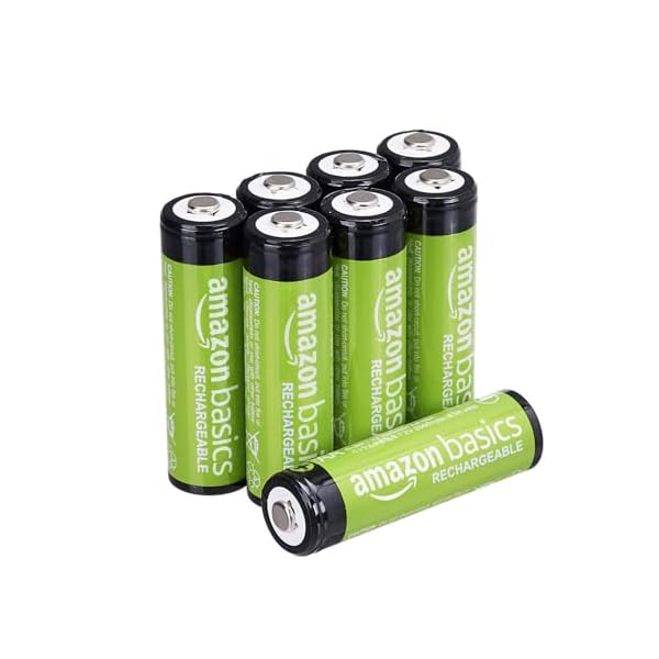 Amazon Basics 8-Pack Rechargeable AA NiMH Batteries, 2000 mAh, 1.2V, Recharge up to 1000x Times, Pre-Charged