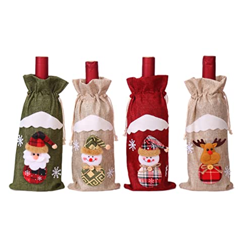 ARMYJY Lot de 4 housses de bouteille de vin de Noël, sacs cadeaux réutilisables pour décorations de fête de Noël Cover