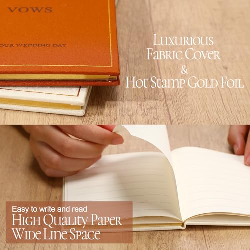 Image of Engrowtic Set of 2 Wedding Vow Books His and Hers Vows on Our Wedding Day Notebooks with Gold Foil Fabric Cover 5.8 inchx 4.1 inch Bride and Groom Gift for Newly Engaged Couple, 60 Lined Pages (Brown, Beige)