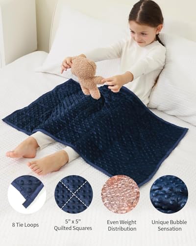 Image of Mr. Sandman Weighted Lap Blanket 2LBS 20 x 30 Inches, Minky Dots Heavy Blanket with Glass Beads, Soft and Cooling for School and Home, Navy Blue