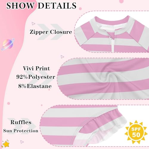 Image of CaTaKu Girls Rash Guard Swimsuit Long Sleeve One Piece Bathing Suit UPF 50+ Toddler Kids Zipper Ruffle Swimwear 3-12Y