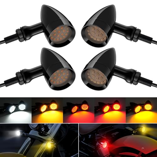 PBYMT Motorcycle Bullet Front Rear Turn Signal White Amber Light SMD Blinker Indicator Compatible with Honda Yamaha Suzuki Kawasaki (Gloss Black)