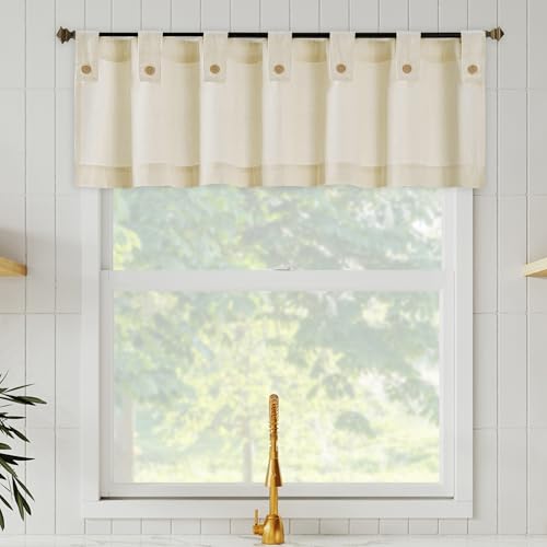 Archaeo Cotton Blend Button Tab Top Cafe Curtains, Valance, 54' x 14, Cream