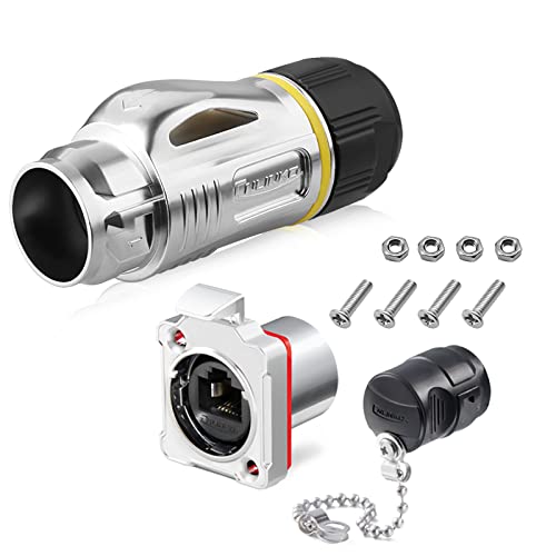 IP67 Waterproof RJ45 Connector, Industrial Ethernet Circular Connector with Push-Pull Lock for Cat5e Cables, Home/Stage/Outdoor Networks Connection