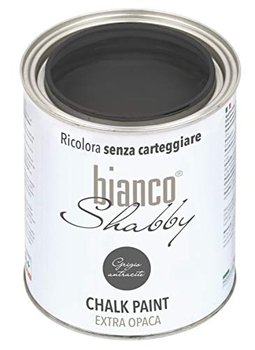 biancoShabby® Chalk Paint Grigio Antracite Pintura Shabby Chic Vintage para Muebles y Paredes Extra Mate vuelva a dar color fácilmente todo tipo de material sin lijar (1 l Paquete de 1)