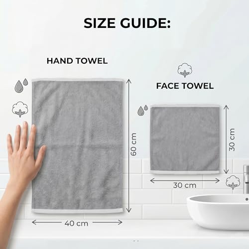 Image of Divine Casa Cotton Face & Hand Towel Set - 500 GSM Thick, Durable Bath Towels with High Absorbency for Daily Home, Bathroom & Travel Use - Pack of 4