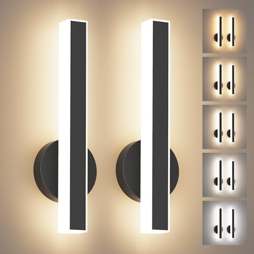 Image of Aipsun Black Wall Sconce Hardwired Modern LED 18W Wall Sconce Set of Two, 15.7Inches Wall Lights for Living Room Bedroom Hallway 5CCT