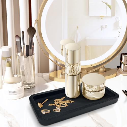 Image of Bamboo Vanity Bathroom Tray for Counter, Bamboo Tray for Bathroom, Toilet Tank, Perfume 11.8L x 5.9W x 0.8H inch (Black)