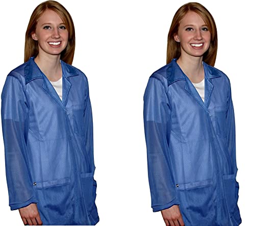 Image of ESD Jacket, Certified Level 3 Protective Lightweight Workwear & High Shielding Anti-Static Lab Coat, Full Sleeve,Snap Cuff ESD Smock, Light Blue - Small (JKCS 8802SPLB)