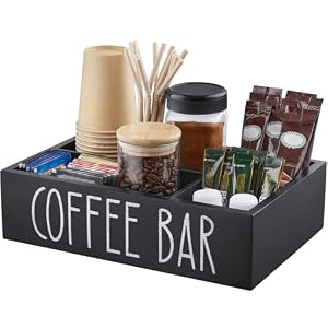ALELION コーヒーステーションオーガナイザー - 木製カウンタートップアクセサリーオーガナイザー 取り外し可能な仕切り付き ポッド/調味料/シロップ/ティーカップ/マドラー用 - 農家/コーヒーバーの装飾用