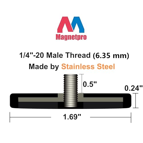Image of Magnetpro 4 Pieces Strong Rubber Coated Mounting Magnets 30 LB | Anti-Scratch & Anti Corrosion, Over 30 LB Adhesive Power, 1 /4 inch-20 Stainless Steel Male Thread with Nuts, For PTZ, Camera