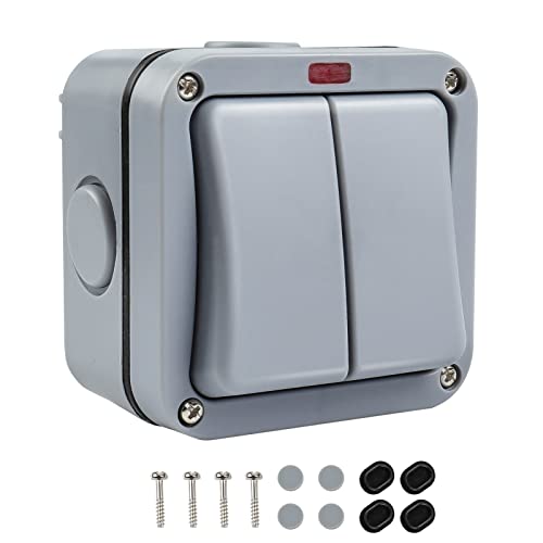 Holdfiturn 2 Way Weatherproof Switch 20A Control Switch IP66 Double Light Switch Outdoor Garden Rainproof Double Switch
