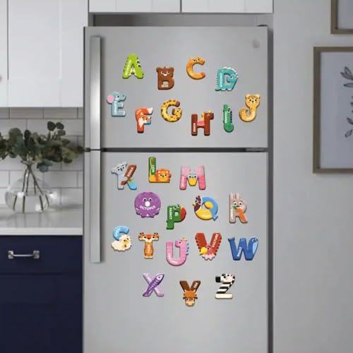 Image of Mini Leaves 26 Piece Animal Themed Magnetic Capital Alphabet Letters for Kids | Early Educational Toys for 3+ Years | Fridge Magnets for Kids for whiteboard