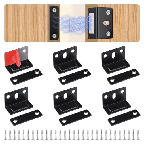 UFURMATE Juego de 6 cierres magnéticos en forma de L para puerta de armario, ultradelgados, soportes adhesivos para puertas de armarios, cajones (negro)