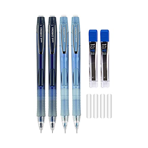 Uniball Chroma Mechanical Pencil Woth Leasd And Eraser Refills, 0.7 Mm, Hb (#2), Black Lead, Assorted Barrel Colors, 4/Set #TOP2
