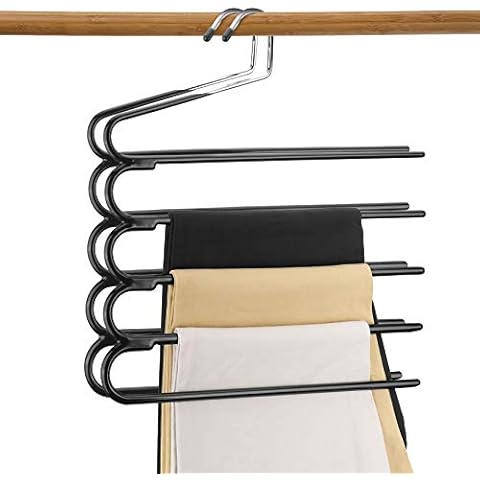 Trouser Hangers 2 Pack Multi-layer Coat Hangers, Trouser Hanger Space-saving, Closet Stainless Steel Rack Space Saver, Clothes Hangers Tie Scarf Shock Jeans Towel Clothes Cover