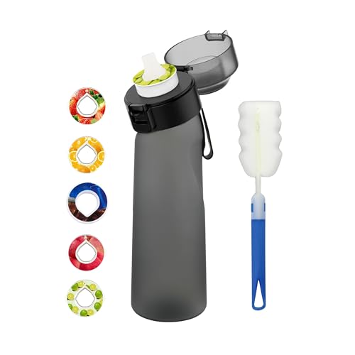 CRAVISTA Air Up Water Bottle with 5 Flavored Pods | 650 ml Leak Proof BPA Free Water Bottle with Straw and Handle | Airup Flavored Water Bottle for Kids Sports School Travel (Black)
