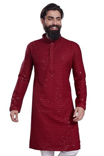 Image of DIVISIVE Men's Sequince Embroidered Cotton Blend Only Slim Fit Kurta